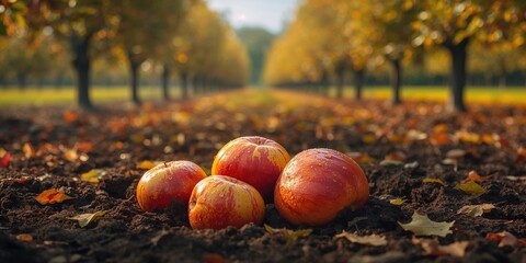 Autumn produce sprouting in apple orchard, seasonal change and agricultural cycles