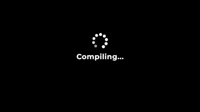 Compiling code animation with progress bar, spinning loader, and smooth digital processing effect for modern projects.