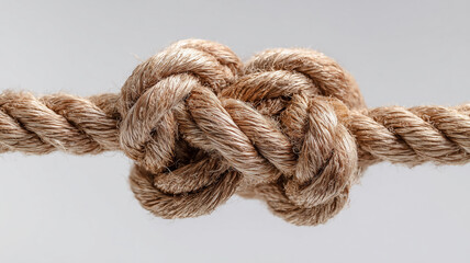 Thick rope with simple knot, clean and minimalist style, isolated on white background.