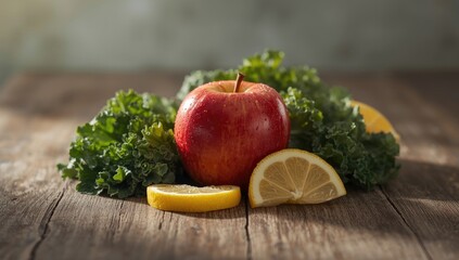 Apple-based juice ingredients highlighting natural health benefits, featuring red and green hues, suitable for diet and wellness