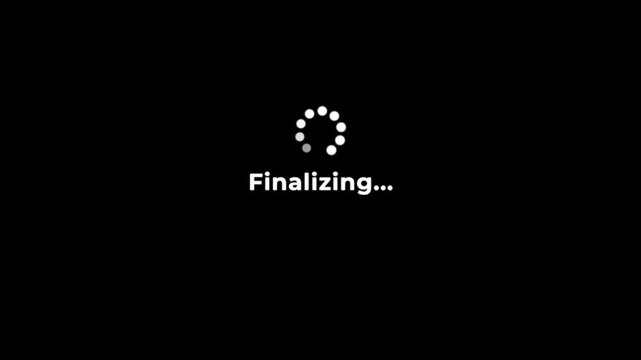 Finalizing animation with progress bar, spinning loader, and smooth digital processing effect for creative projects.