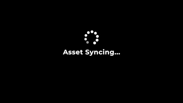 Asset syncing animation with progress bar, spinning loader, and smooth digital synchronization effect for creative projects.