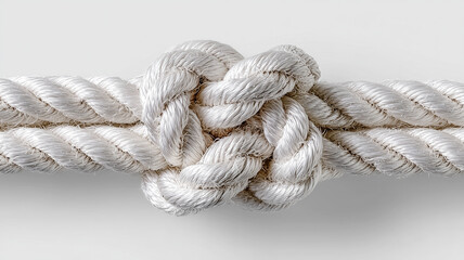 Sailor's rope knot, neatly tied nautical knot, minimalist composition on white background.