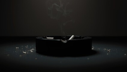 A black metal ash tray holding cigarettes, highlighting waste management and smoking cessation efforts, World No Tobacco Day