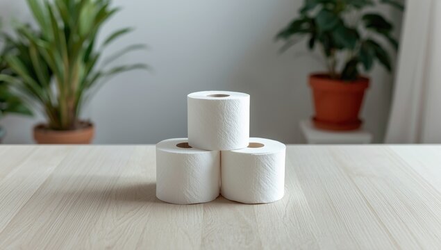 Multiple toilet paper rolls arranged, highlighting hygiene products and bathroom supplies