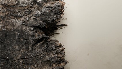 Detailed view of charred and fractured wood surface suitable for texture overlays
