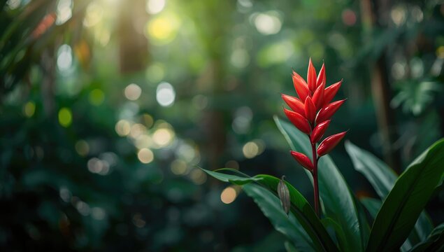 Vivid red tropical flowers including Alpina Ginger and Ostrich Plume, suitable for floral arrangement backgrounds