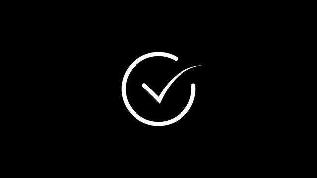 Check mark symbol. Approved tick mark icon animation on a black background for verification and confirmation concept