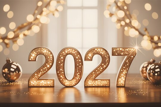 Happy new year 2027 celebration decorations and lights