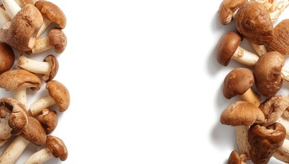 Porcini mushrooms placed on a white surface, emphasizing raw ingredient detail, food photography style, World Nutrition Day