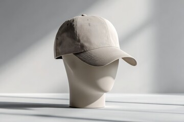 A stylish cap displayed on a neutral background, featuring intricate patterns in soft beige and gray tones. Snapback cap mockup