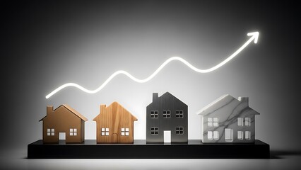 Housing market growth and real estate investment concept represented by ascending graph line over miniature houses. 1031 Exchange in real estate for commercial property strategy