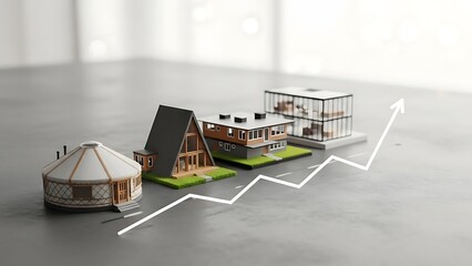 The evolution of housing and real estate investment growth represented by models. 1031 Exchange in real estate for commercial property strategy
