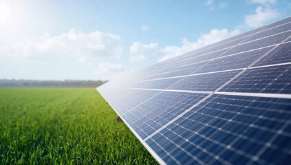 Close-up of solar power cells on photovoltaic panels, illustrating sustainable energy technology