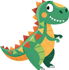 Cute cartoon dinosaur characters featuring Brachiosaurus, Pterodactyl, the mighty T-Rex, Triceratops, Stegosaurus, and a fun dinosaur skeleton. © Tanvir