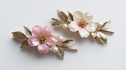 Women's hair clips are hair accessories with shiny and matte textures isolated on a white background.