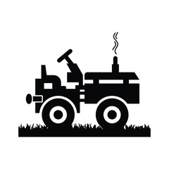 Agricultural Tractor Vector Illustration, Industrial Farm Tractor, Vintage Farm Tractor Silhouette 