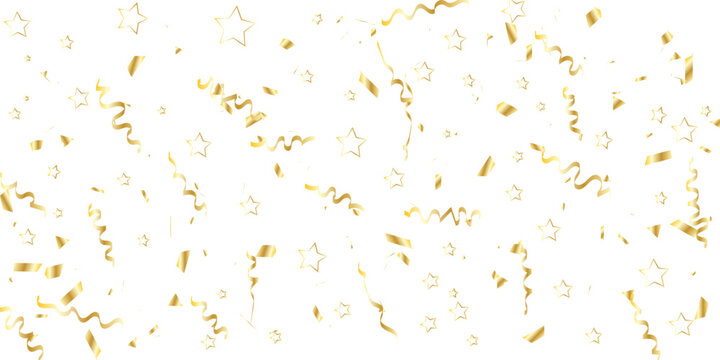 Golden confetti and streamers falling against a white background creating a celebratory and elegant atmosphere for events	