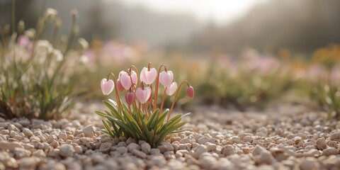 Japanese Dicentra, delicate flowering plant, background for botanical study or landscape design