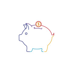 Obraz premium Colorful Line Art of Piggy Bank with Coin for Saving Money Concept