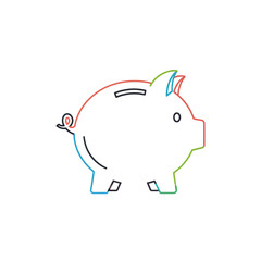 Colorful Line Art of Piggy Bank with Coins for Saving and Finance Concept