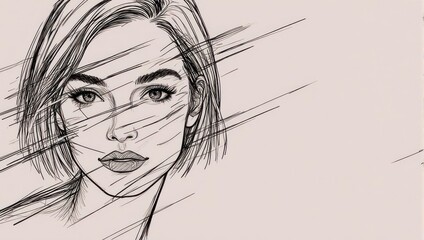 Fototapeta premium Striking Sketch of a Womans Face with Dynamic Lines and Expressive Eyes.