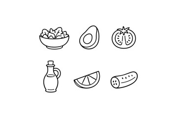 Healthy salad ingredients: avocado, tomato, cucumber, and more in minimalist style