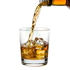 Whiskey Pouring into Glass isolated on transparent background