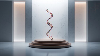 DNA helix motif in a medical display setting, highlighting scientific accuracy in product presentation
