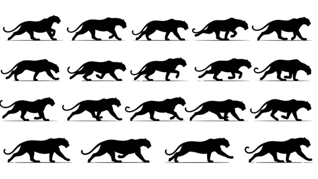 Black panther walking and running sequence presented as an animation frame illustration