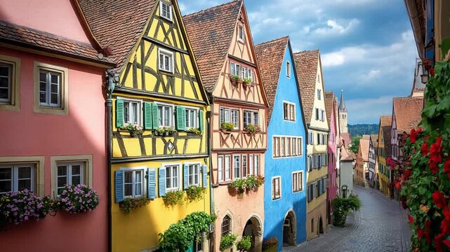  timbered houses in rothenburg ob der tauber, germany architecture timelapse video