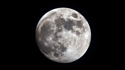Detailed Close-up View of the Full Moon Against a Black Sky.