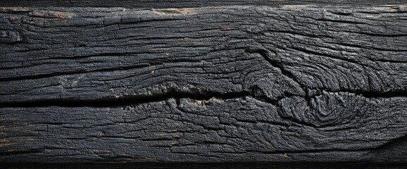 Charred wood with deep cracks and rich grain