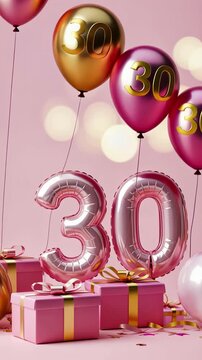 Celebratory 30th birthday scene with pink and gold decor