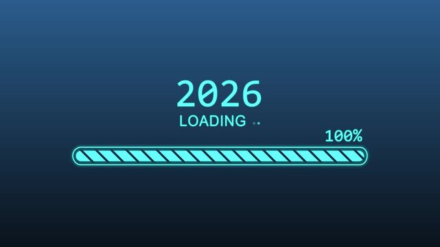 Happy new year 2026. Loading process line. Progress loading bar on transparent background.