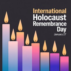 International Holocaust Remembrance Day with Row of Colorful Glowing Memorial Candles for January 27