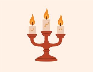 Vector illustration of a candlestick. Three candles. Retro object. Vintage illustration. Cartoon drawing.