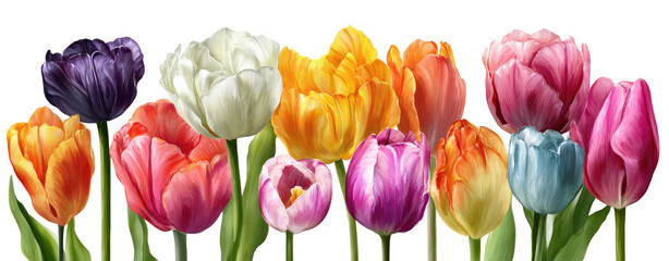 Fototapeta premium Vibrant tulips in a spectrum of spring colors