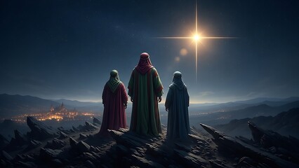 Three wise men observing a celestial event