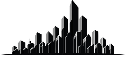 Fototapeta premium Cityscape Silhouette. Buildings with geometric shapes. Urban environment.