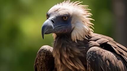 Fototapeta premium Close-Up Portrait of a Large Brown-Bodied Raptor with Pale Crest and Spiky Feathers