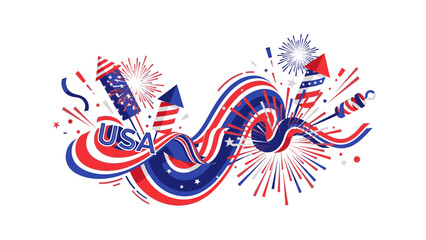 Vibrant illustration of swirling USA ribbons and fireworks in red, white, and blue hues celebrating New Year in America 2026.