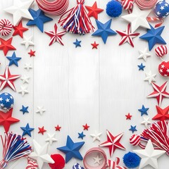 Obraz premium Patriotic fourth of july celebration background with red white and blue decorations