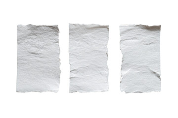 Three rectangular sheets of off-white paper, torn and creased, arranged vertically