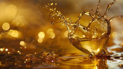 Golden liquid splash with bokeh background