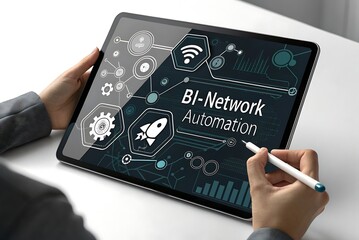 Person using tablet for bi-network automation