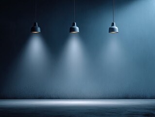 Three lamps illuminate textured wall & floor, creating moody, atmospheric scene