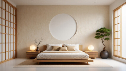 Serene minimalist bedroom with natural light and plants