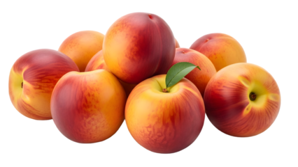 A collection of fresh peaches isolated on transparent background