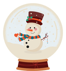 Snowman in a glass snow globe Illustration